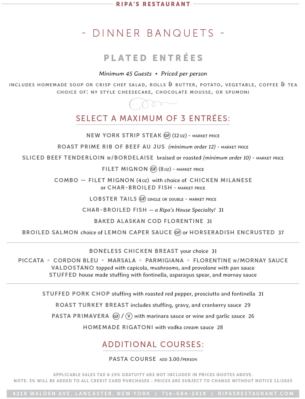 Banquets Dinner Menu 1