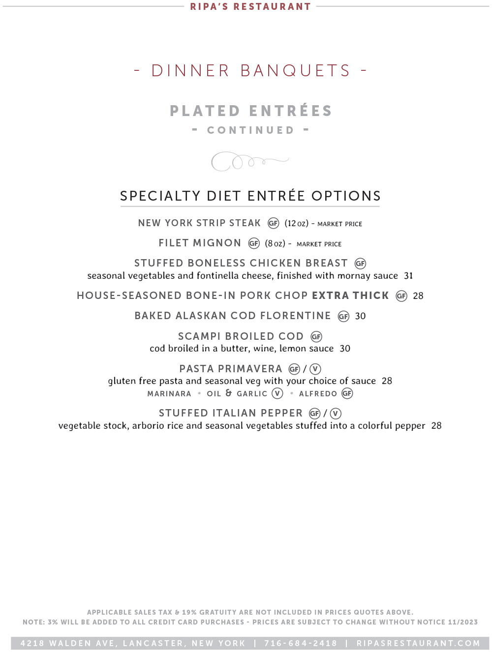 Banquets Dinner Menu 2