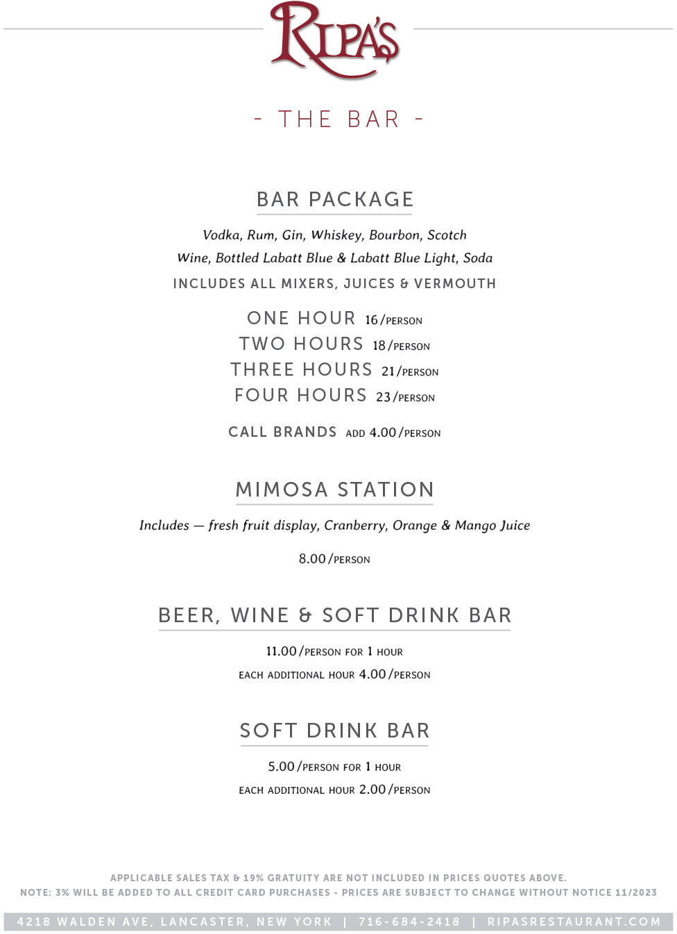 Memorial Banquets Menu 2