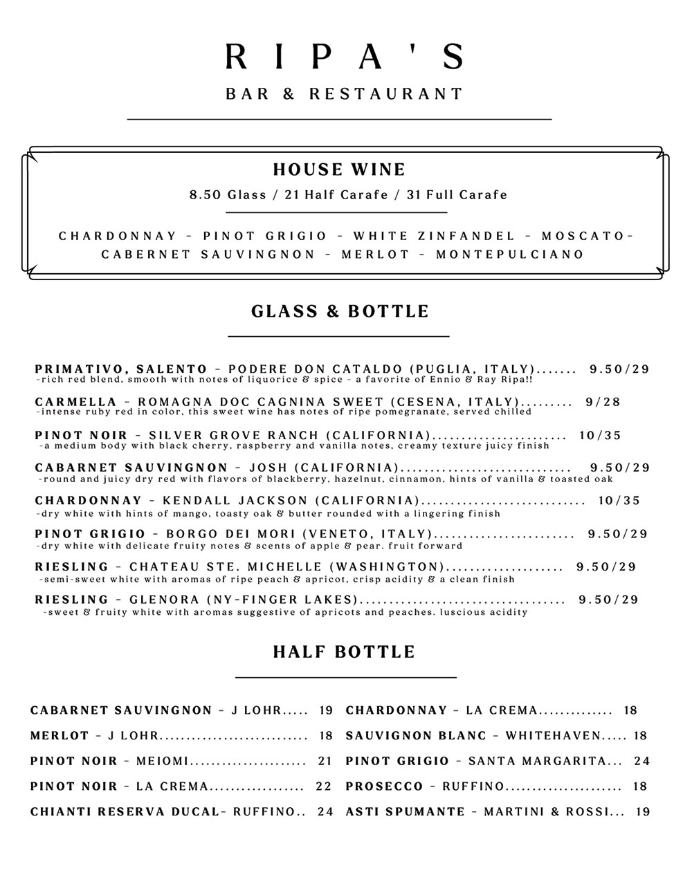 Wine List / Cocktail Menu 1