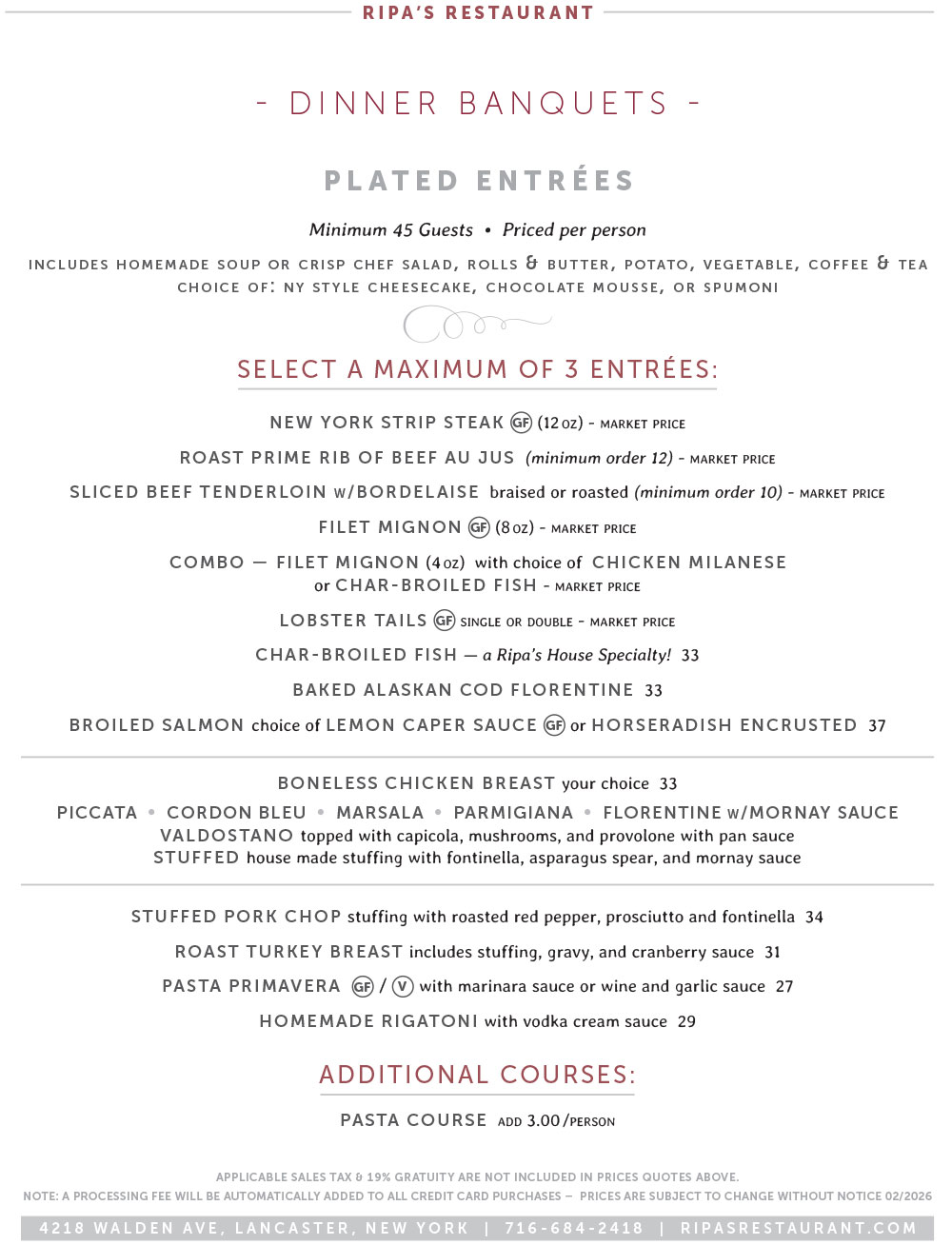 Banquets Dinner Menu 1