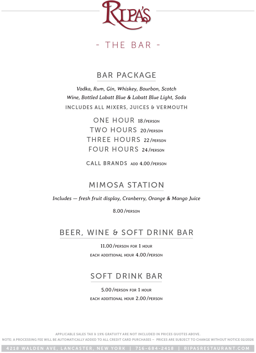 Memorial Banquets Menu 2