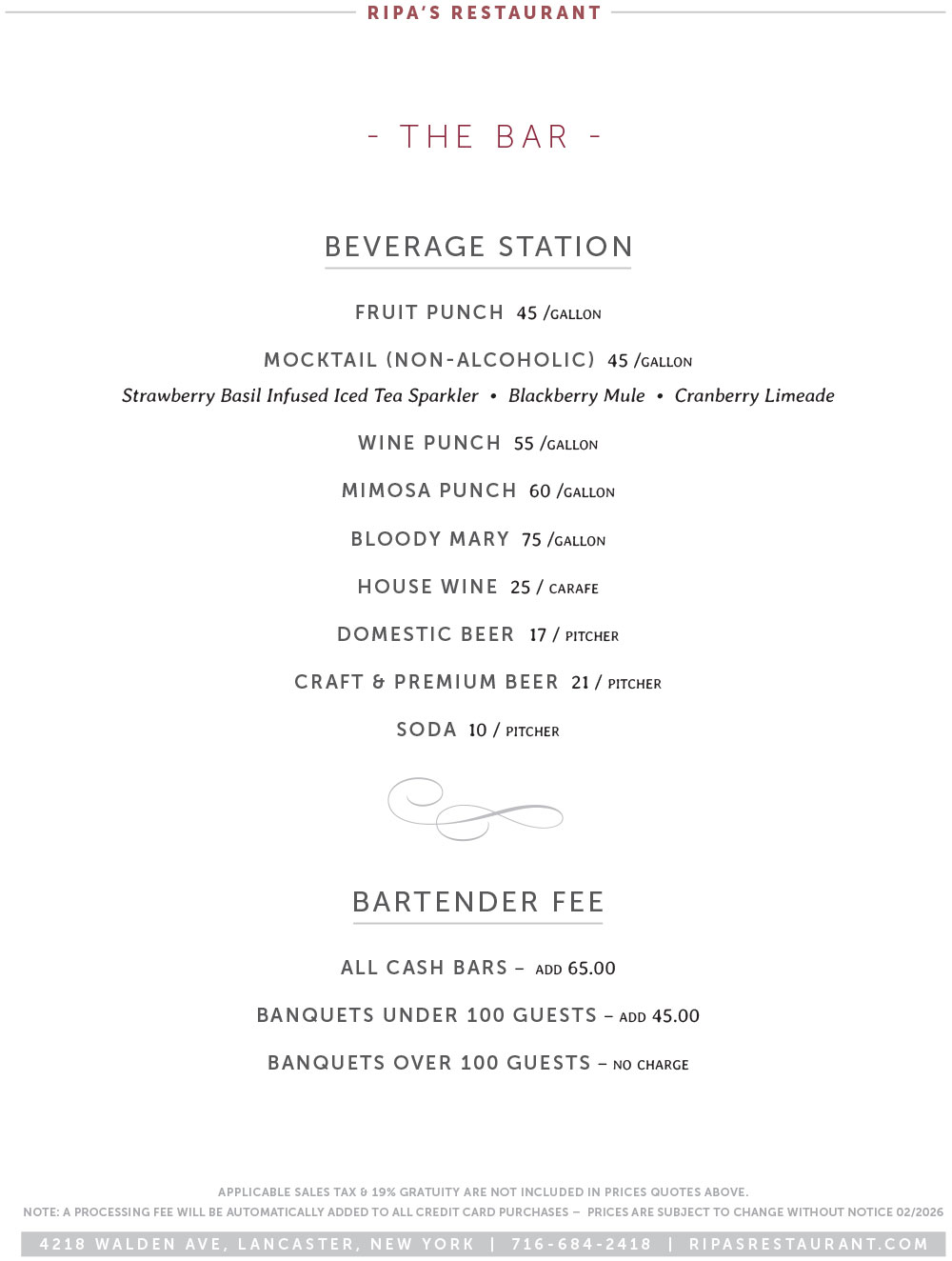 Memorial Banquets Menu 3
