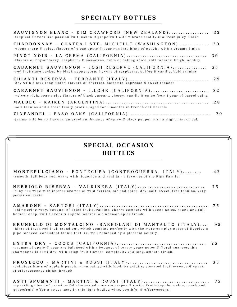 Wine List / Cocktail Menu 2